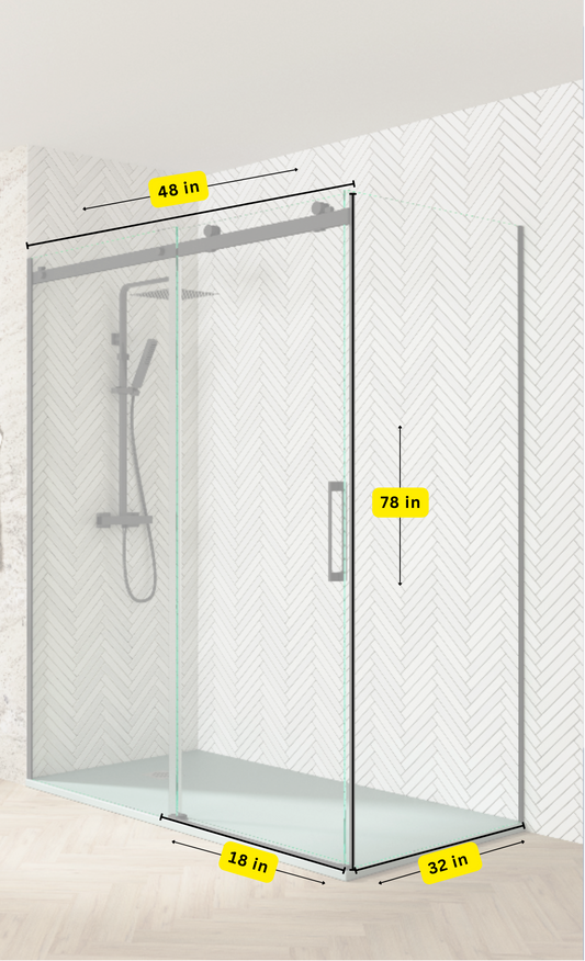 Corner Shower Glass Sliding Door - Black