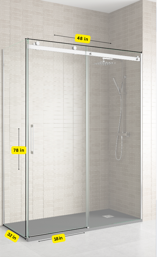 Corner Shower Glass Sliding Door - Chrome