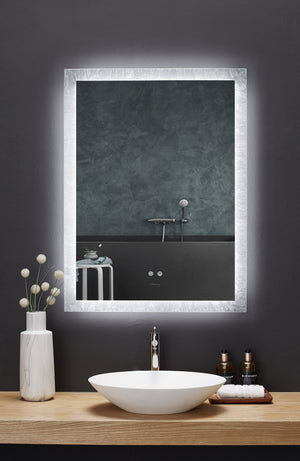 Frysta LED Frameless Rectangular Mirror Lighted Bathroom Vanity with Dimmer and Defogger