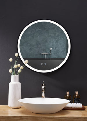 Cirque Round LED Lighted Bathroom Vanity Black Framed Mirror