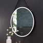 Sangle Round LED Mirror Black Framed Lighted Bathroom Vanity Mirror and Vegan Leather Strap