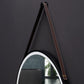 Sangle Round LED Mirror Black Framed Lighted Bathroom Vanity Mirror and Vegan Leather Strap