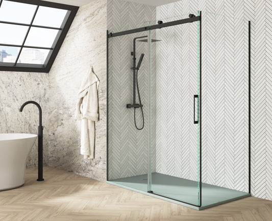 Corner Shower Glass Sliding Door - Black