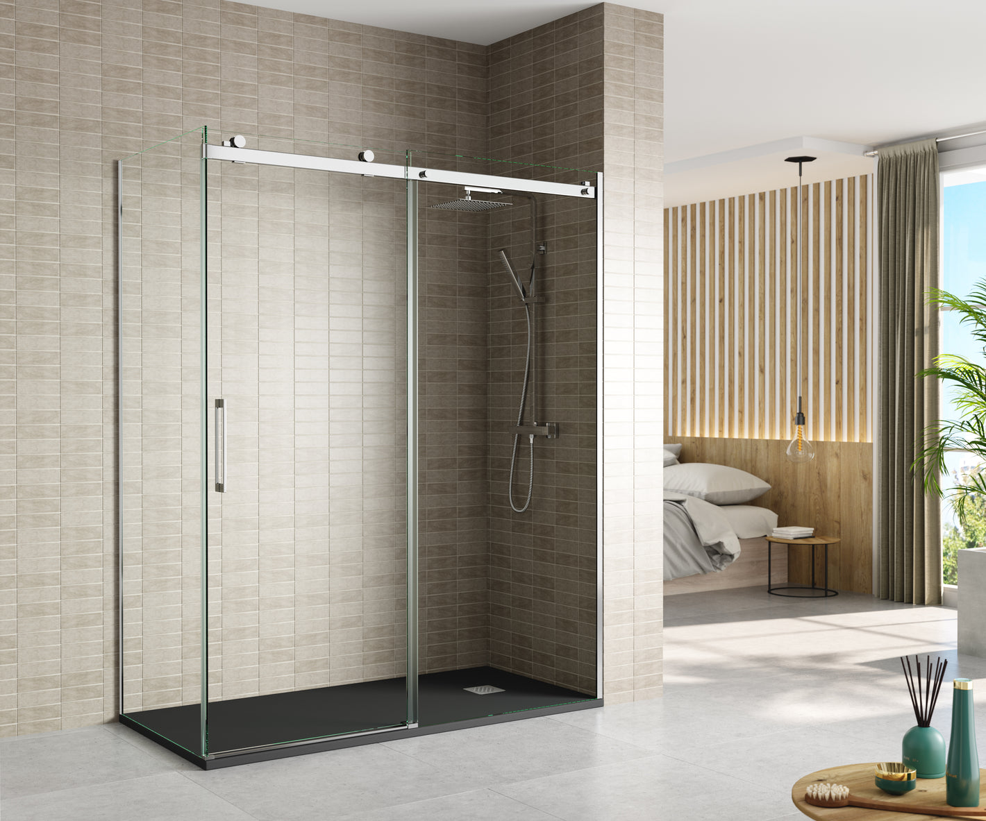 Corner Shower Glass Sliding Door - Chrome