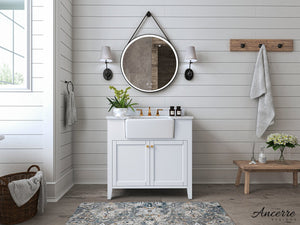 Adeline Bathroom Vanity with Farmhouse Sink and Carrara White Marble Top Cabinet Set